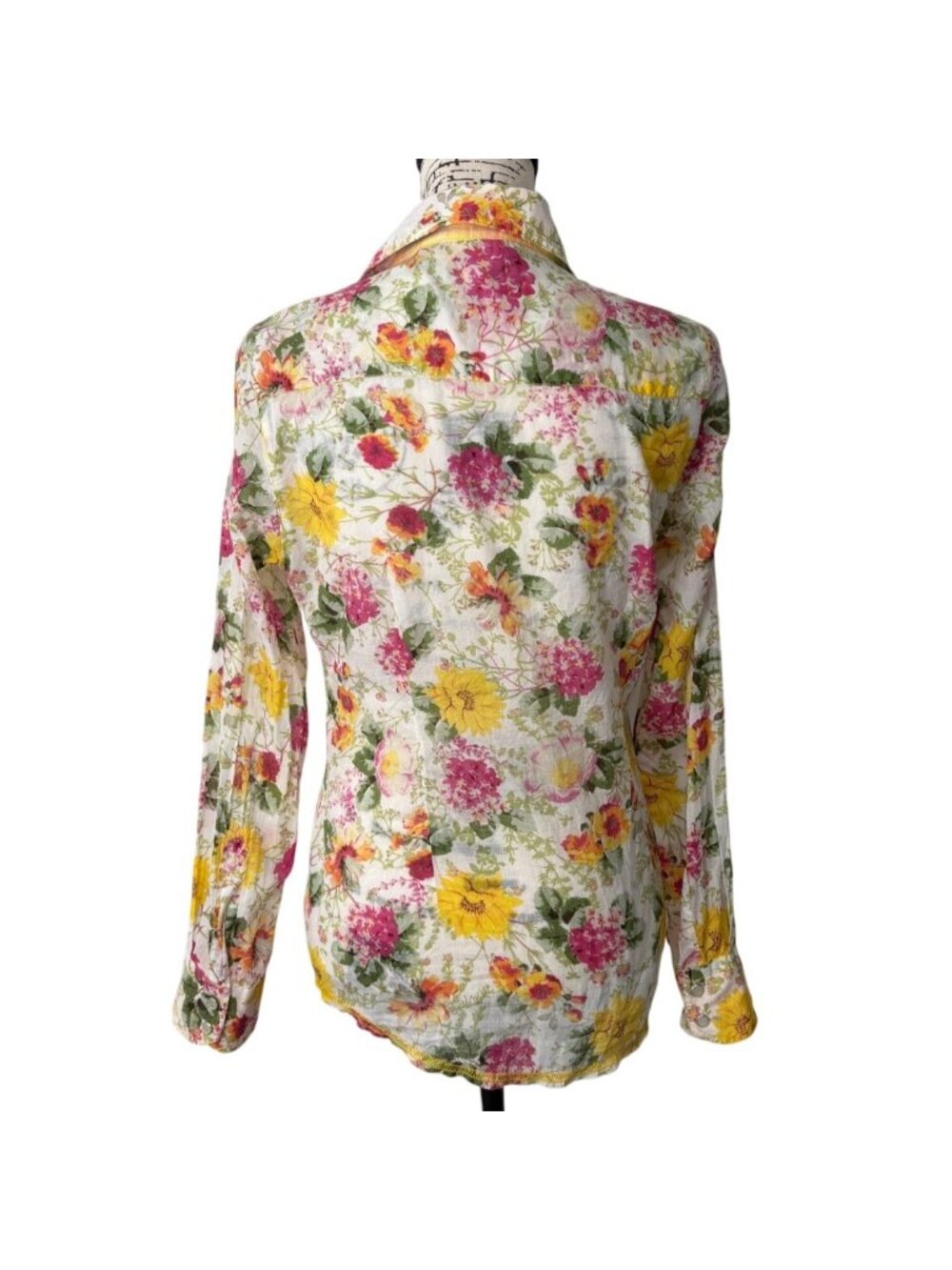 Georg Roth Womens Size XS Top Floral Button-Up Shirt Long Sleeve Cotton Sheer - Picture 3 of 8